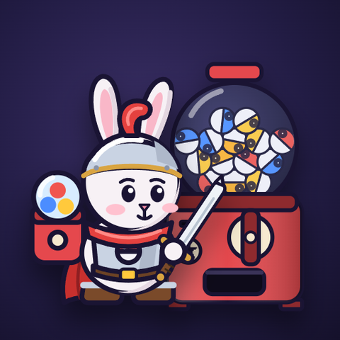 カプセルダンジョンのアイコン（うさぎの騎士とガチャ台）